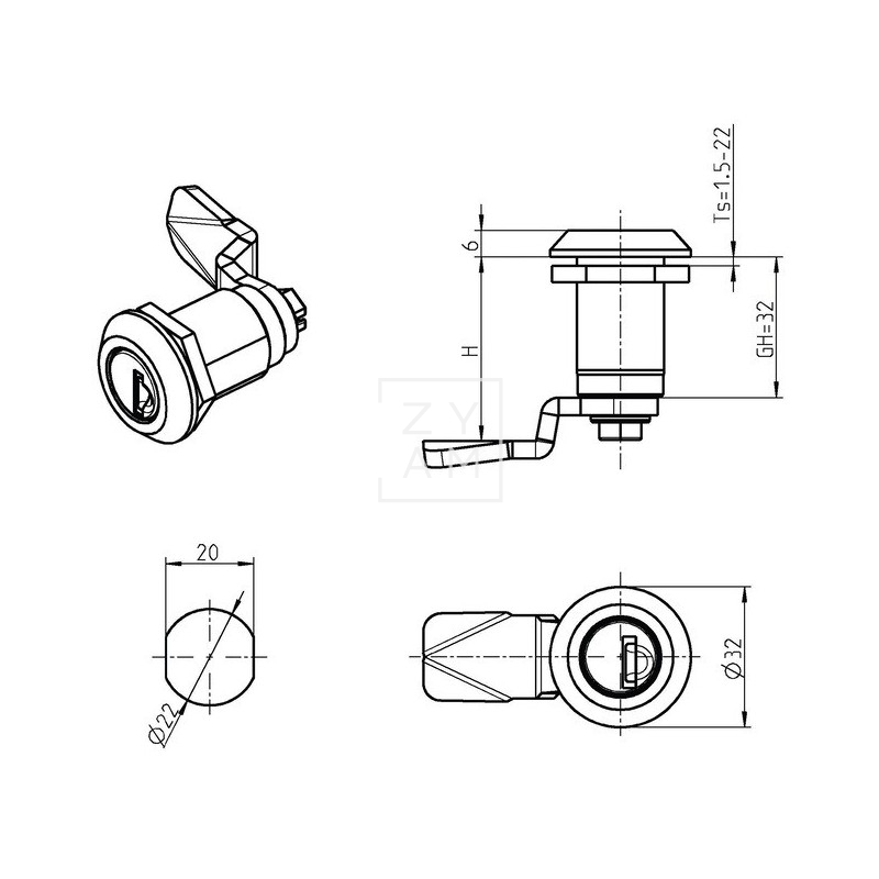CERRADURA PORTON CIL. EMKA 32 X 32