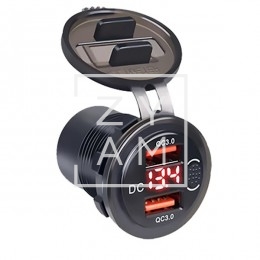 TOMA USB DOBLE 3.0 C/TAPA + VOLTIMETRO