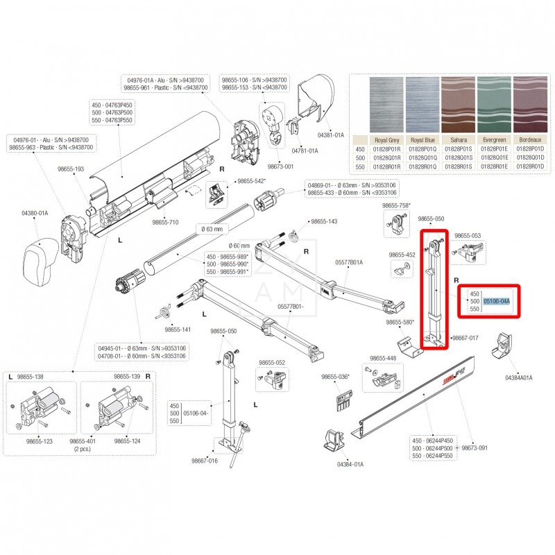 Pata-Toldo-F45-iL-Fiamma-450-550-600-Elegir-Mano-Zyam-05106-04-05106-04A