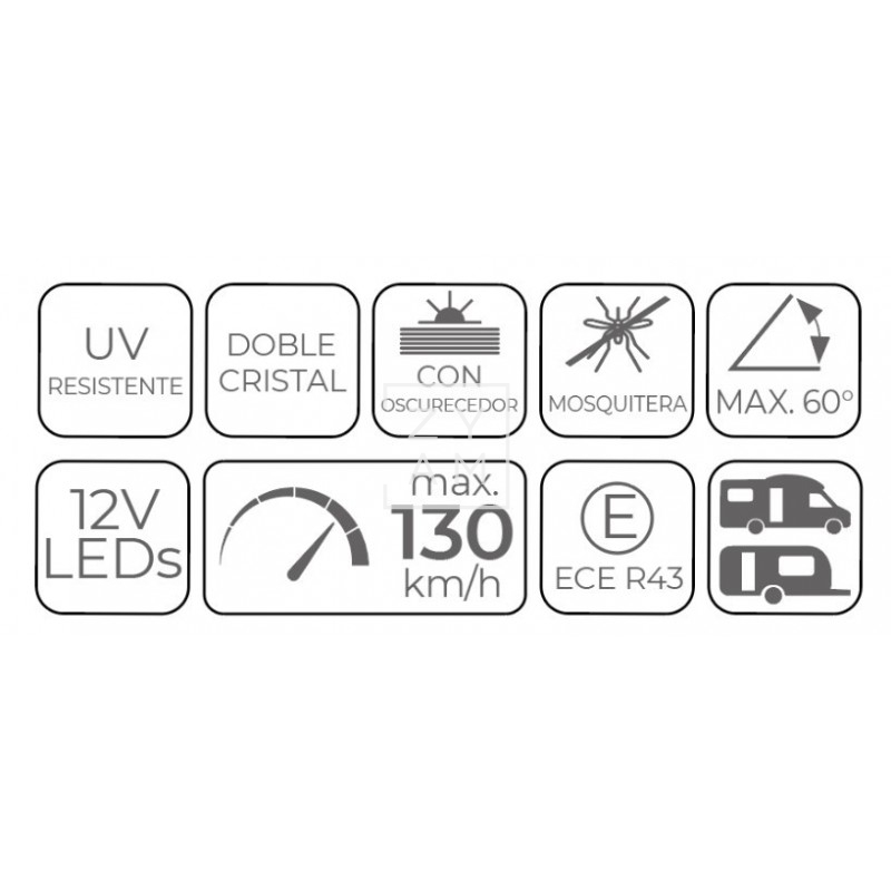 Claraboya Carbest 70x50 con LED para Autocaravanas, Caravanas y campers