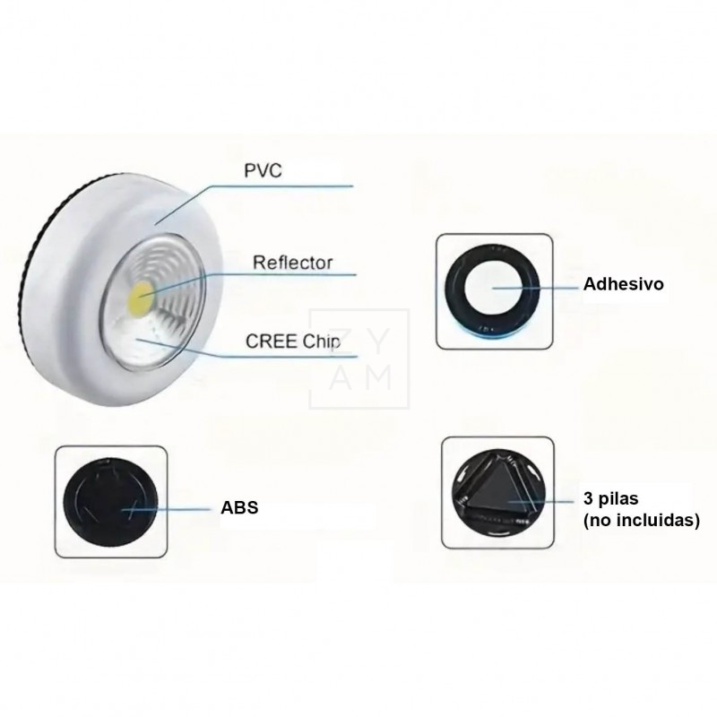 Lámpara Redonda COB Led a Pilas 3W - Portátil e Inalámbrica