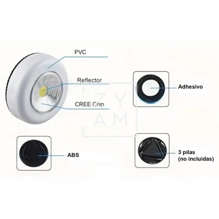 Lámpara Redonda COB Led a Pilas 3W - Portátil e Inalámbrica