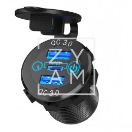 Toma Usb Triple 3.0 C/Tapa +Interruptor