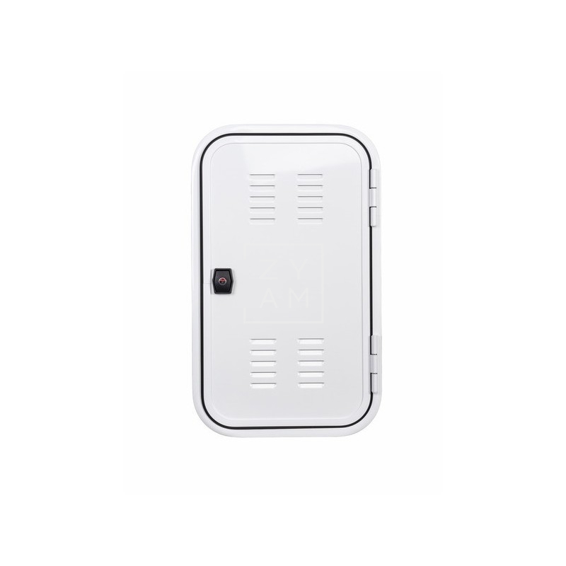 Portón de aluminio para bombonas de gas con cierre de presión Zadi y ventilación para autocaravanas.