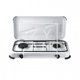 Cocina portátil de 2 fuegos con tapa esmaltada blanca, dimensiones 60x32x10 cm, ideal para caravanas y camping