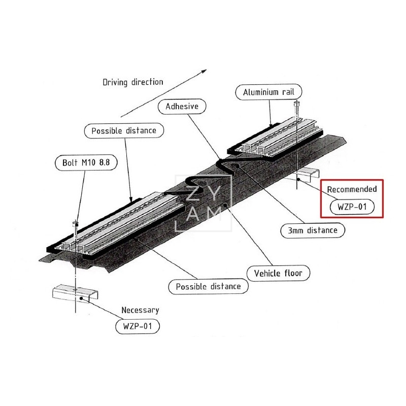 OKB U Refuerzo Guía WZP-01 para estructuras de asientos en vehículos camper.
