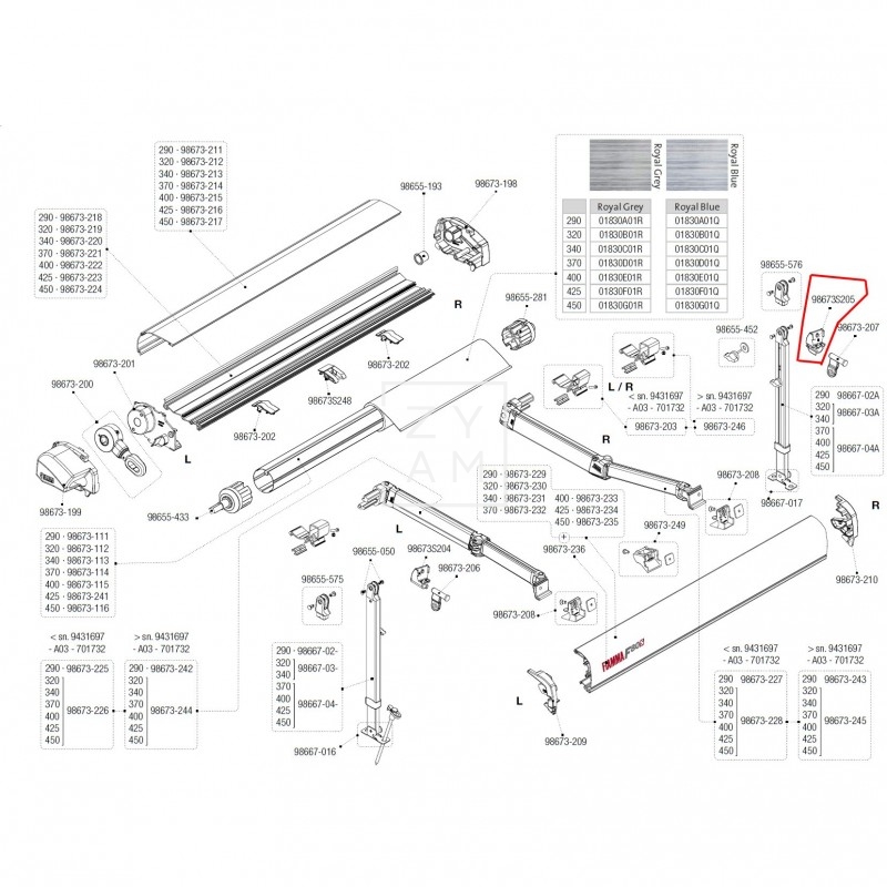 Base de sujeción derecha para pata del toldo Fiamma F80s