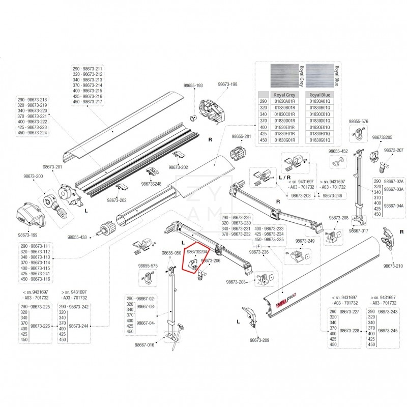 Base de sujeción izquierda para pata del toldo Fiamma F80s.