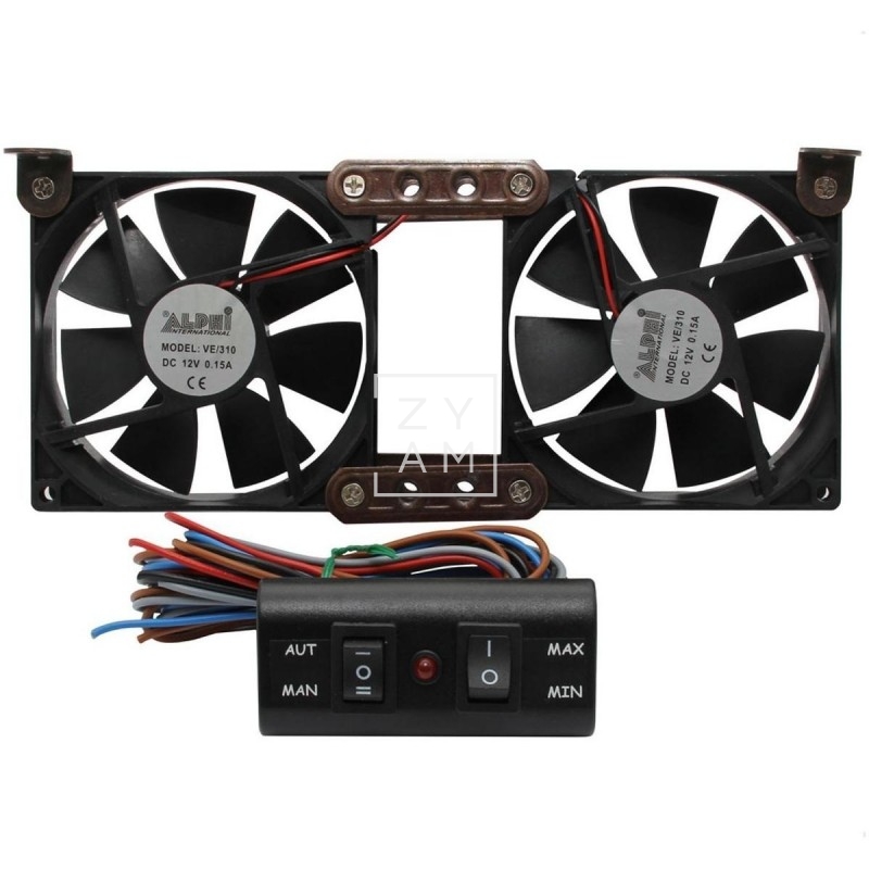 Ventilador MCR 120x120 mm para nevera de camper con control automático y sensor térmico.