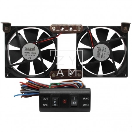 Ventilador MCR 120x120 mm para nevera de camper con control automático y sensor térmico.