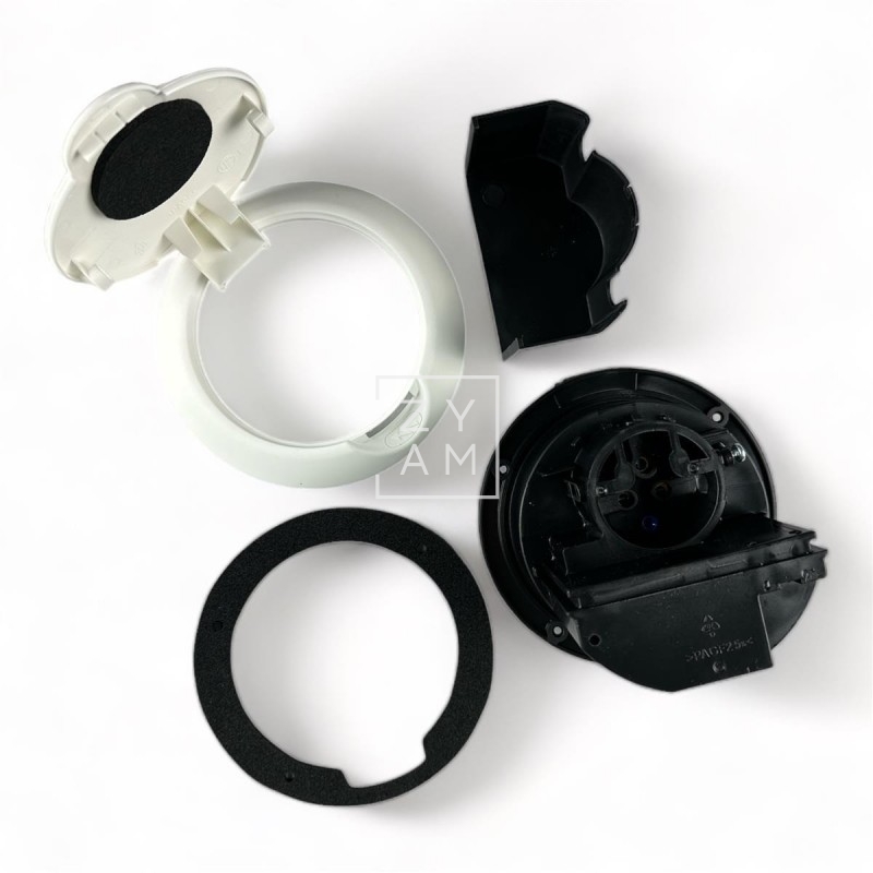 Conexión eléctrica exterior 230V IP44 con tapa redonda blanca para autocaravanas.