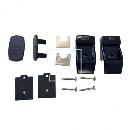 Kit Soporte Pared Lateral Fiamma en plástico negro para toldos en vehículos.