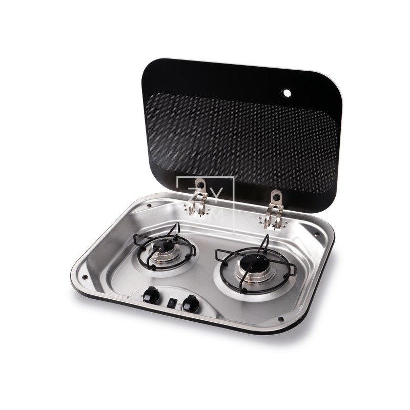 Cocina Carbest 2 Fuegos con Tapa de Vidrio para Camper 470x370 mm