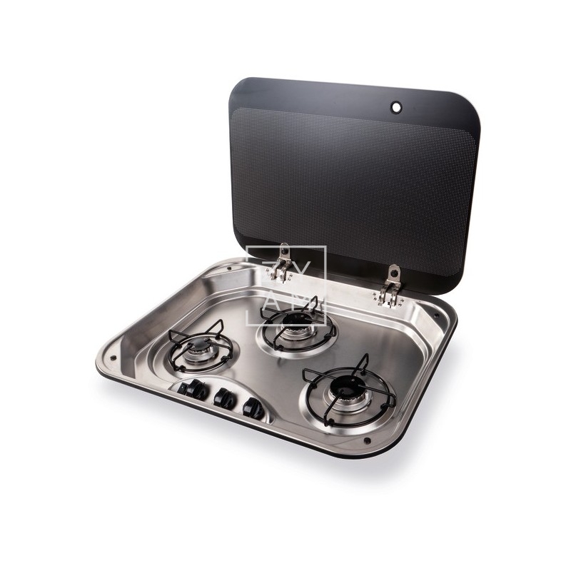 Cocina Carbest 3 Fuegos con Tapa de Vidrio para Camper 570x450 mm