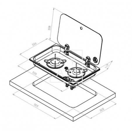 Cocina 2 Fuegos Carbest con Tapa de Vidrio para Camper 530x326 mm