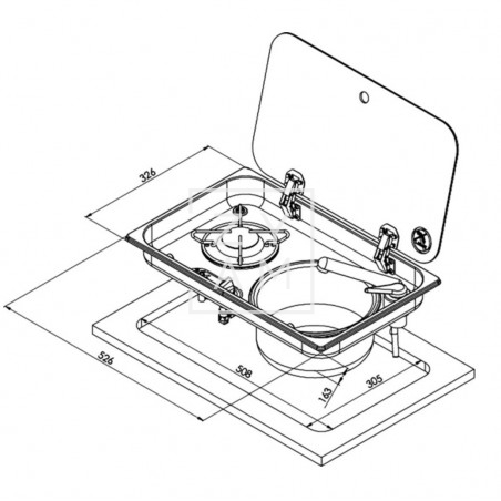 Cocina 1 Fuego con Fregadero Derecho Carbest 526x326 mm para Camper