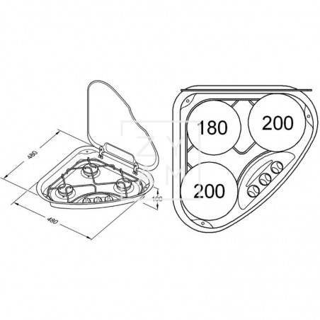 Cocina de Gas Thetford 330 Triangular 3 Fuegos Izquierda