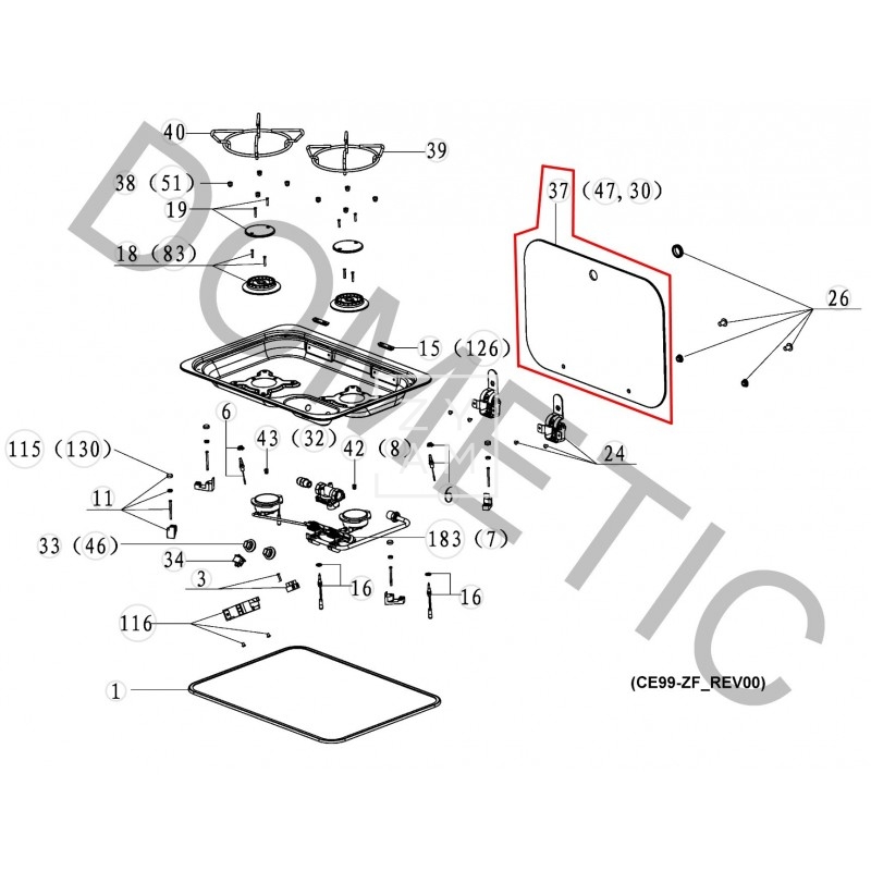Tapa de Cristal para Cocina Dometic/Cramer - Repuesto Original
