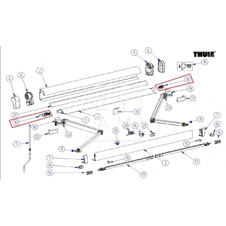 Juego de Ejes Laterales para Toldo Thule 4900 - Repuesto Original