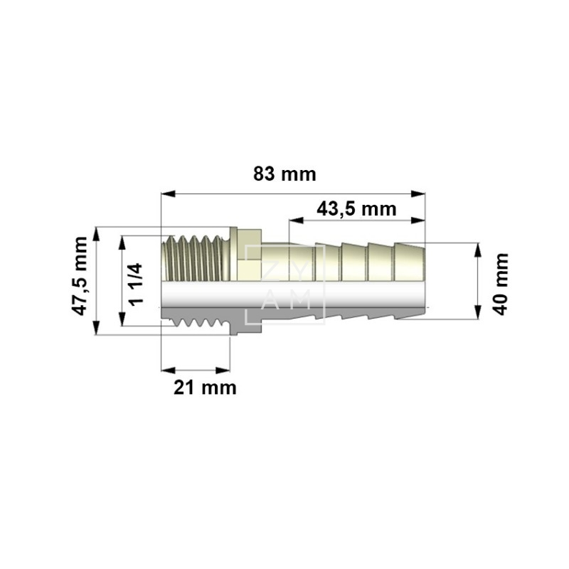 Racor Recto Nylon 1 1/4" Macho 40mm