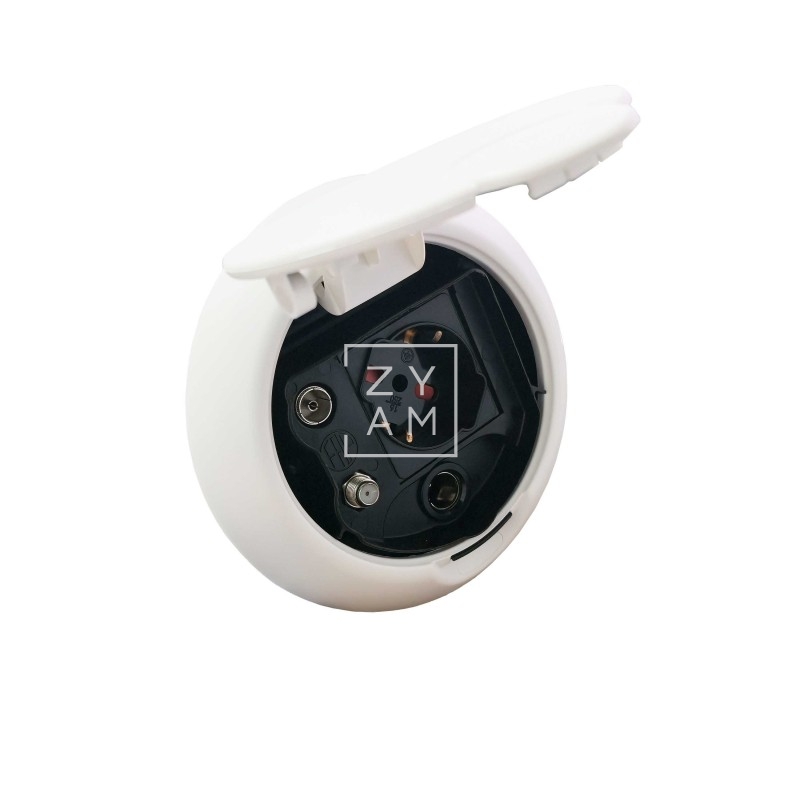 Toma Exterior Orus 220V, 12V, TV y Satélite Blanca