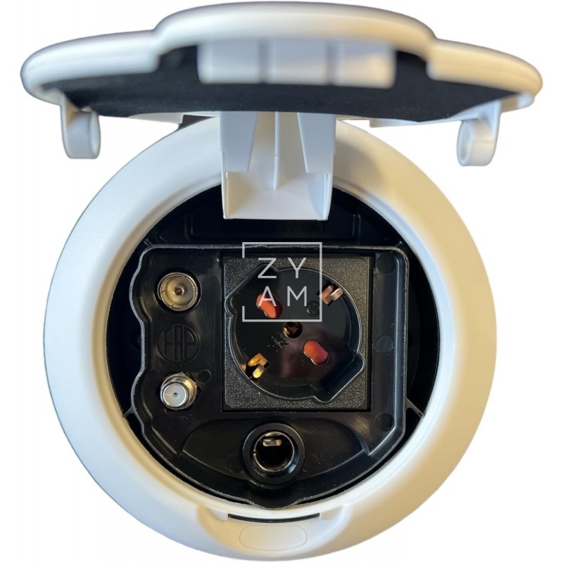 Toma Exterior Orus 220V, 12V, TV y Satélite Blanca