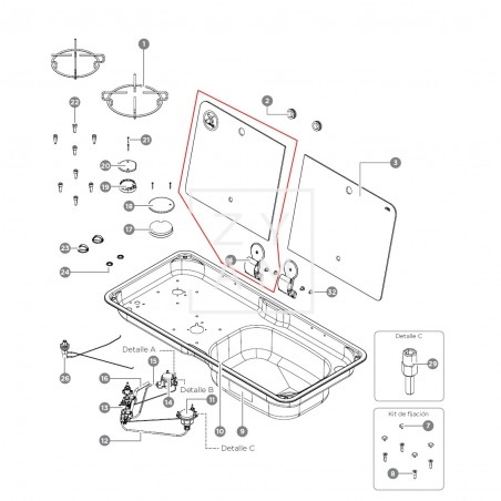 Tapa Cristal con Bisagra CAN FL14XX Izquierda