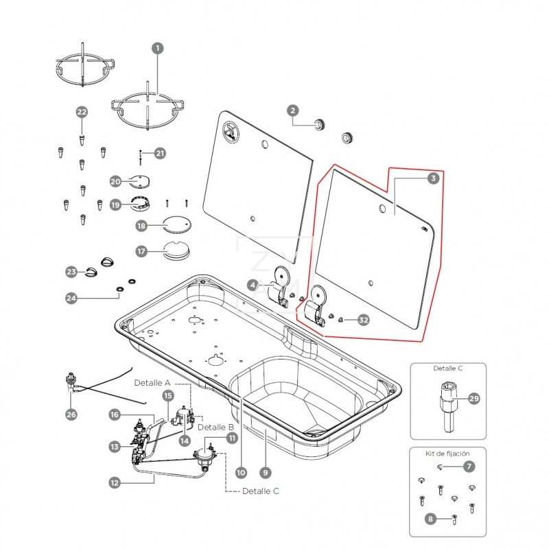 Tapa Cristal con Bisagra CAN FL14XX Derecha