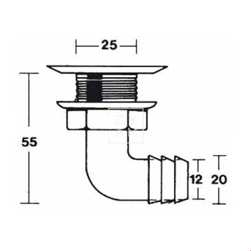 VALVULA DESAGÜE CODO 20MM