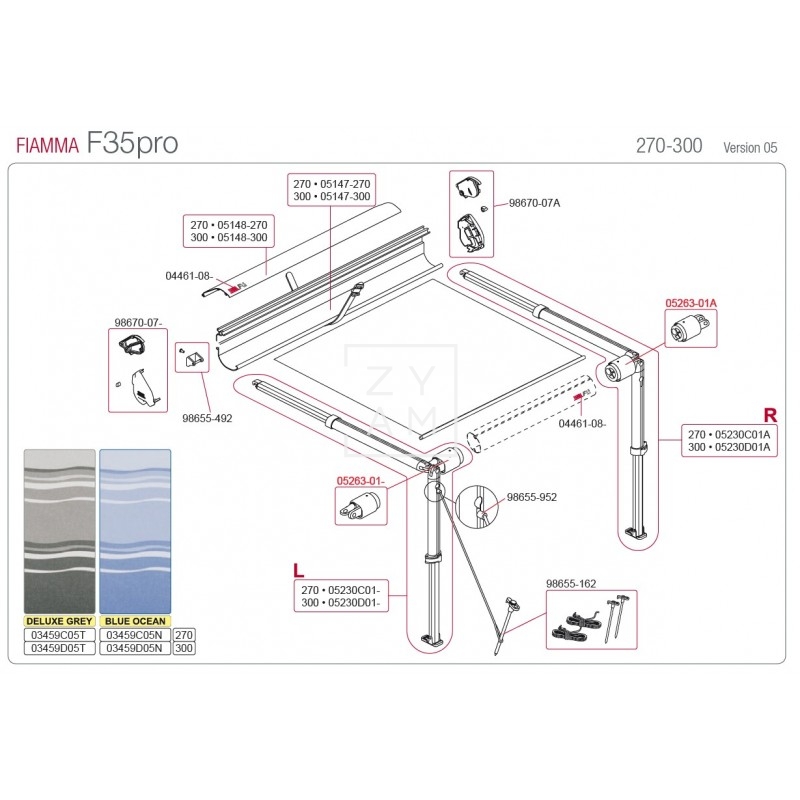 Rodillo Derecho Fiamma Para Toldos Caravanstore 05 - Recambio | Modelo 05263-01A 071/322-2