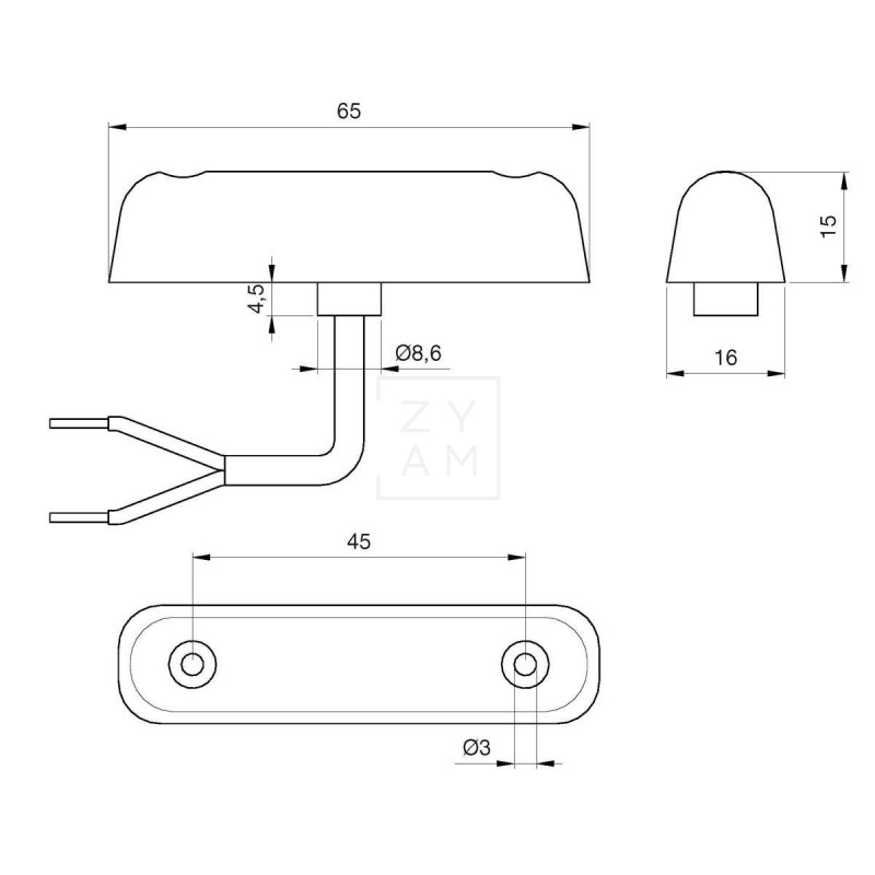 PILOTO FRONTAL LED BLANCO 65X16