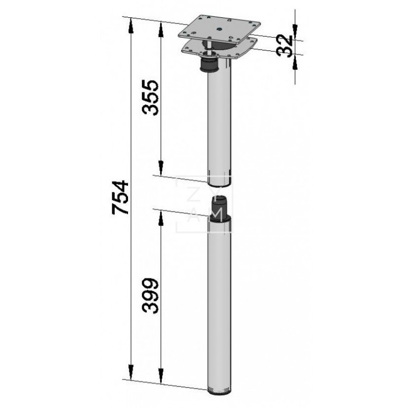 Pata Mesa Cama Giratoria 75-37 para Campers y Caravanas