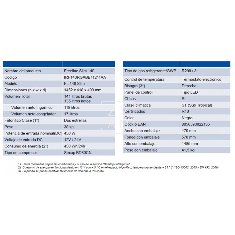 Nevera Compresor Webasto Freeline Slim 140